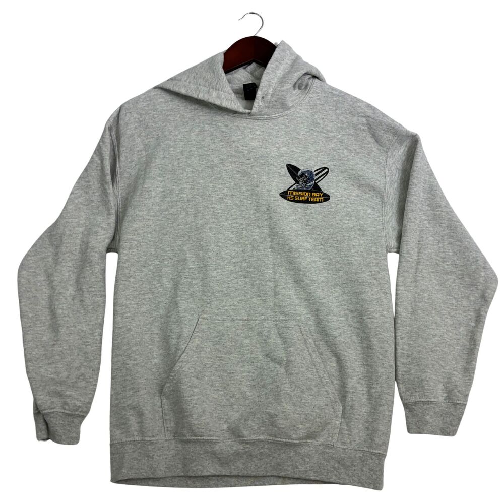 Mission Bay HS Surf Team Mens M Gray Gildan Heavy Blend Pullover Hoodie Surfing